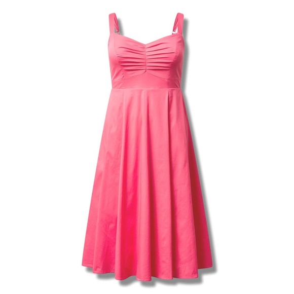 Torrid 6 (6X 30) Pink Midi Poplin Pin Up Rockabilly Sweetheart Shirred Sun Dress - Picture 3 of 3